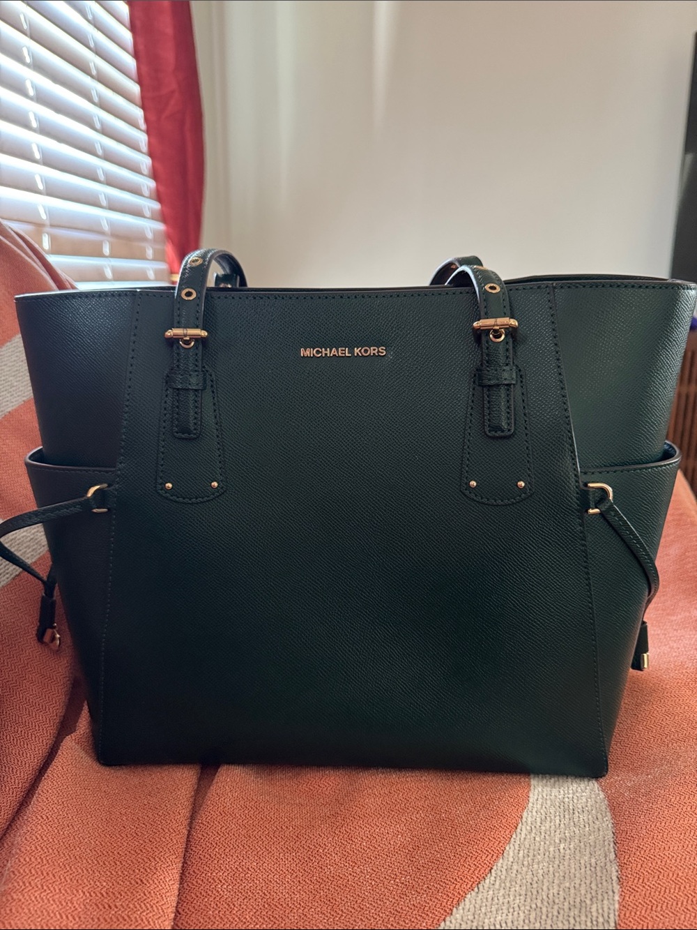 Michael Kors Forest Green Saffiano Leather Tote with Gold Hardware